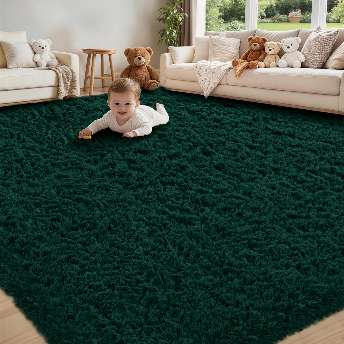 8x10 Area Rug for Living Room,Black Fluffy Shag Non-Slip Bedroom Rugs | Ultra Soft Large Fuzzy Plush Indoor Carpet，Washable Rugs for Bedroom Kids Nursery Office Dorm Modern Decor