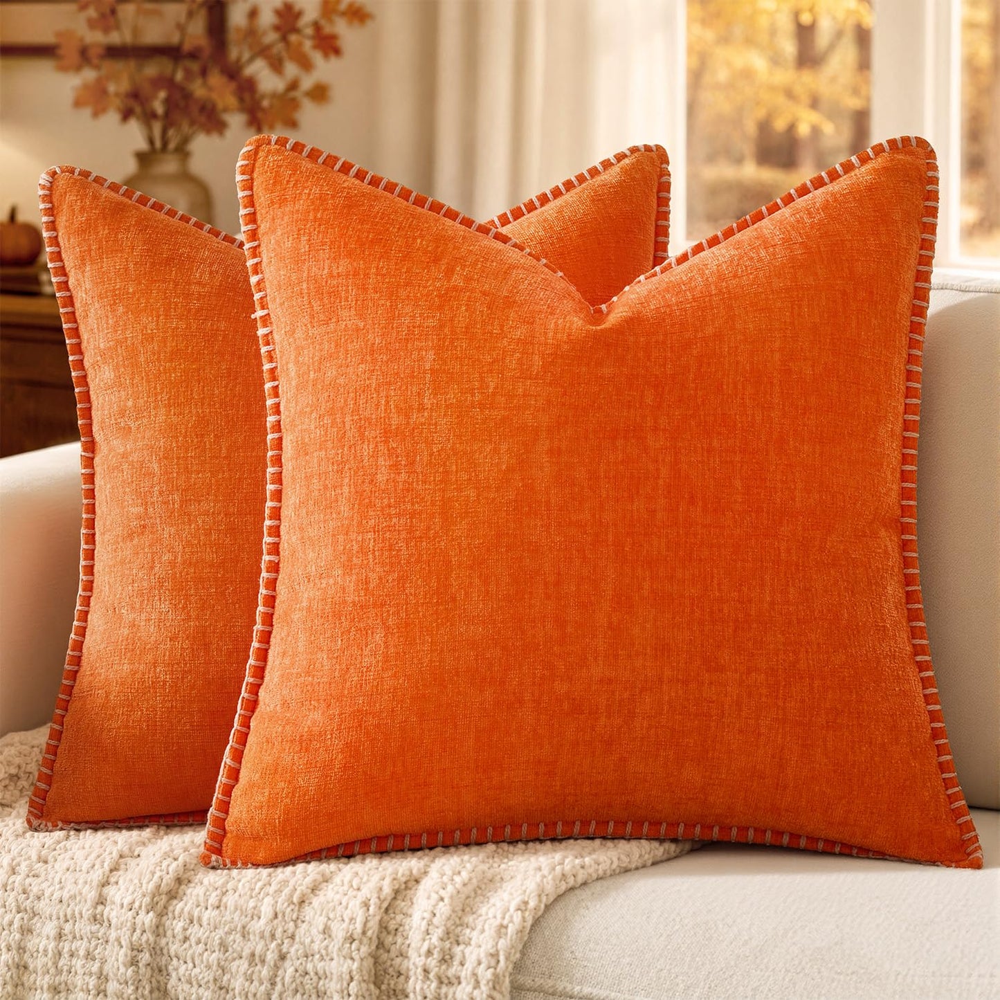MIULEE Decorative Couch Throw Pillow Covers 18x18 Inch Sage Green 2 Pack | Farmhouse Pillow Covers with Stitched Edge, Soft Chenille Cushion Cases, for Sofa Bed Living Room Home Decor