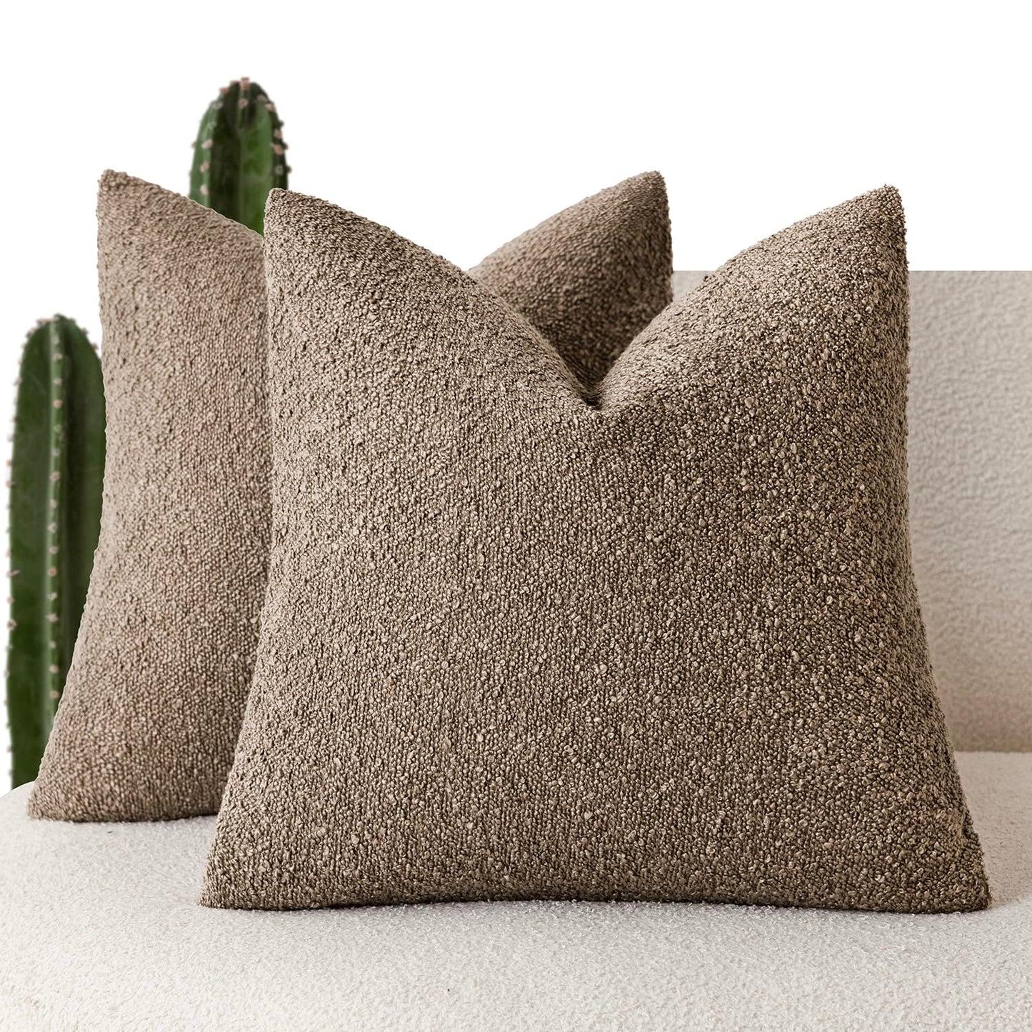 Foindtower Pack of 2, 20 x 20 Inch, Decorative Textured Boucle Throw Pillow Covers Accent Solid Pillow Cases Cozy Soft Couch Cushion Case for Chair Sofa Bedroom Living Room Home Decor, Cream White