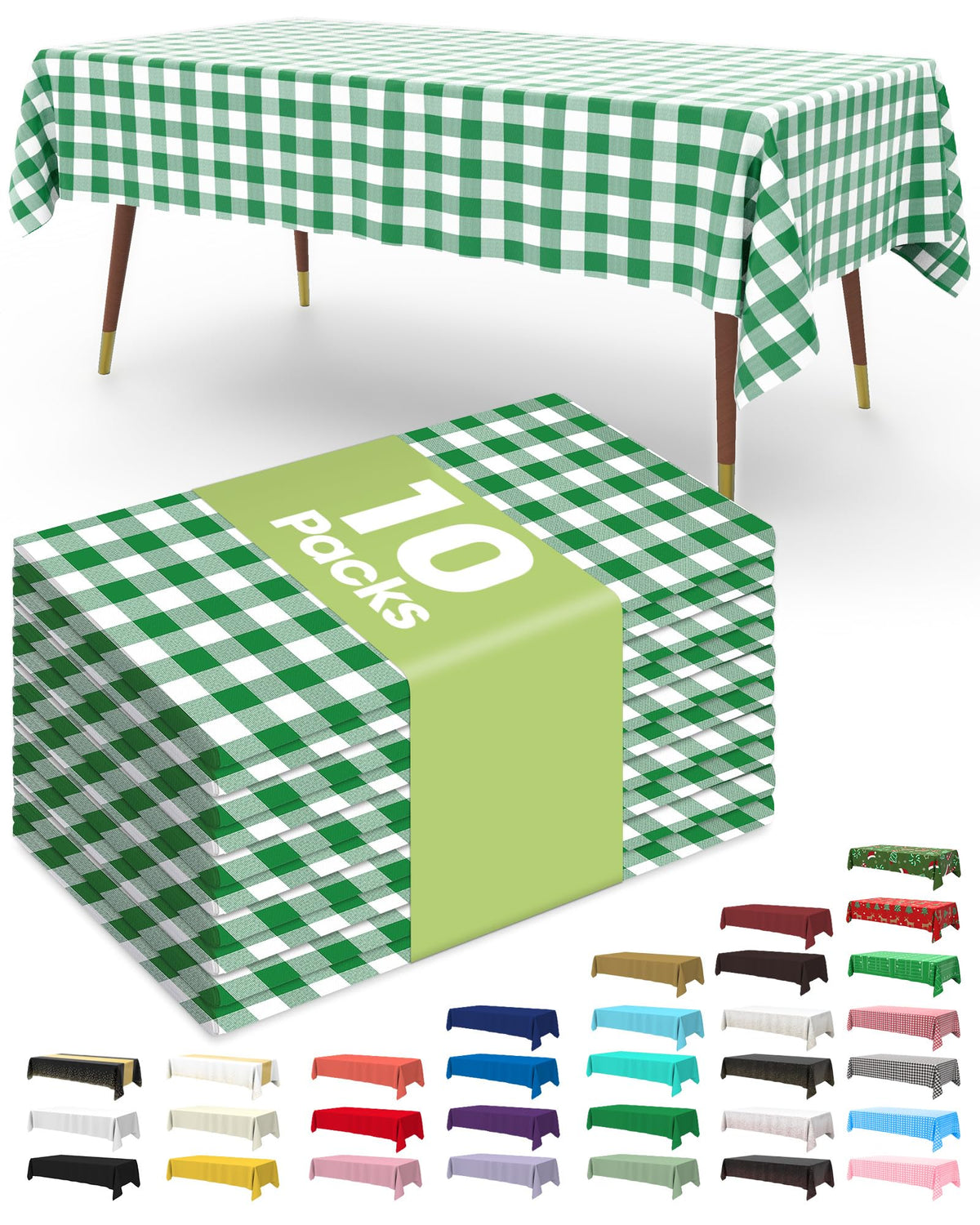 Pureegg Plastic Table Cloth 10 Pack, 54 x 108 Inch Disposable Table Cloths for Party, Picnic and Wedding, Rectangle, White | Picnic, Wedding, Party Supplies, Leakproof & Sturdy, Tablecloth, Table Cover