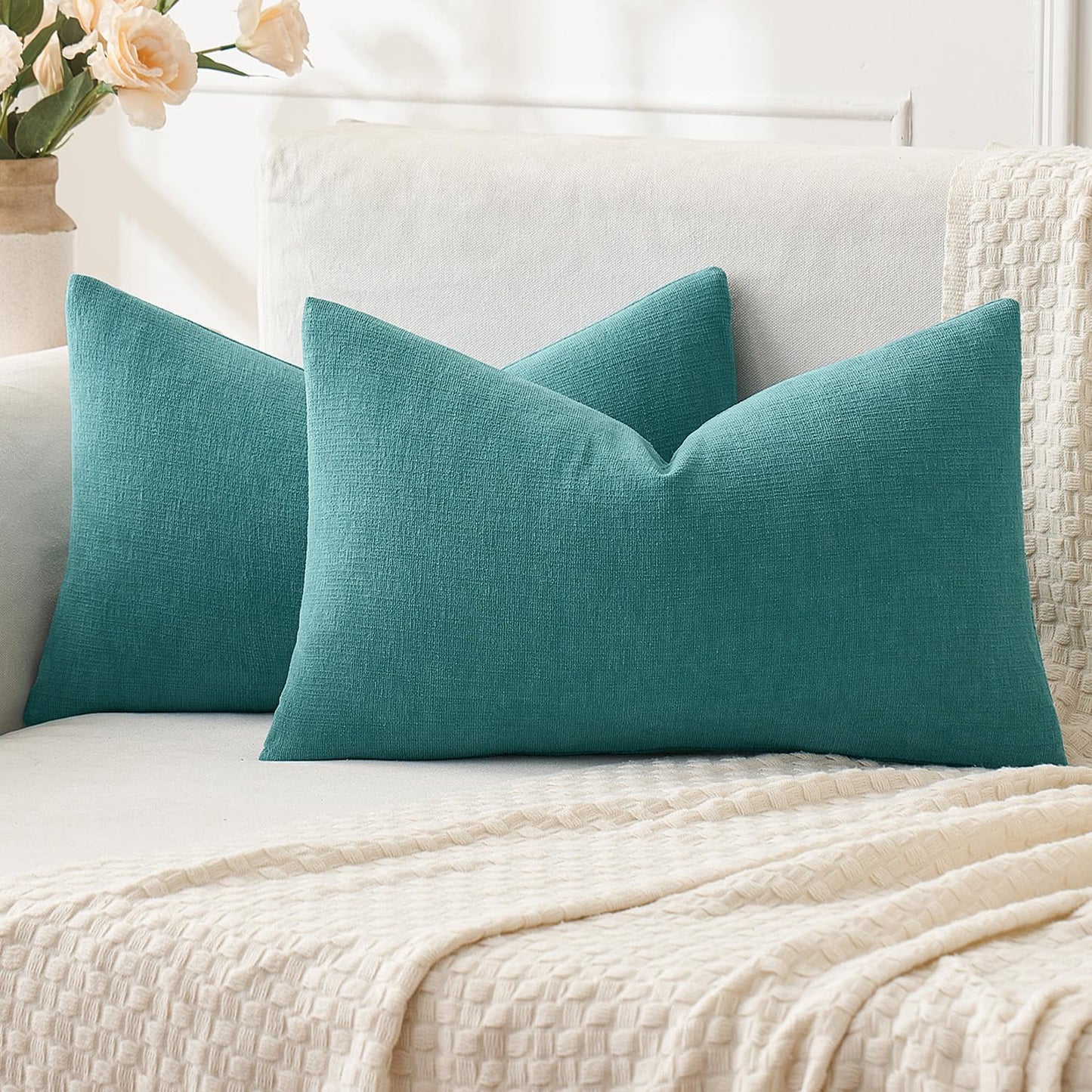 MIULEE Olive Green Chenille Couch Throw Pillow Covers, 18x18 | Set of 2, Soft Modern Farmhouse Style, Decorative Pillowcases for Sofa Living Room Bed, Home Decor