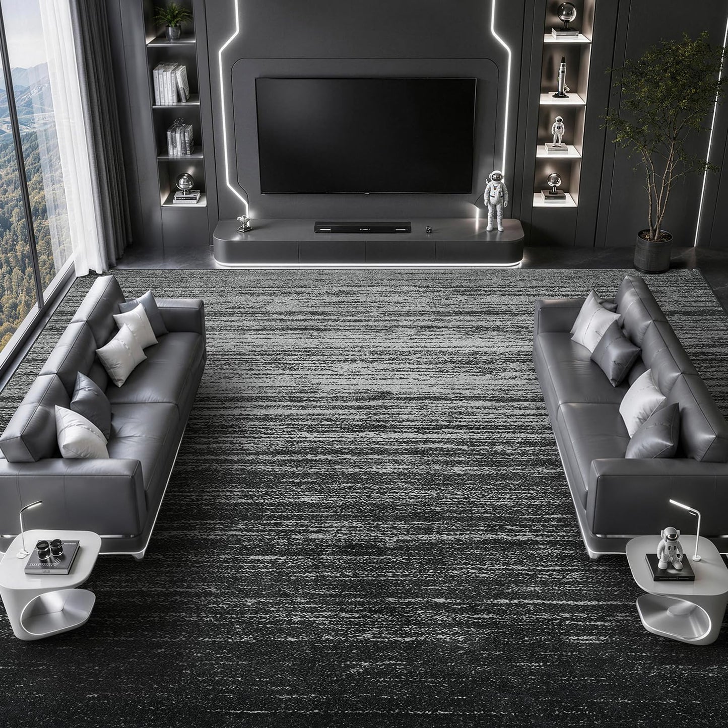 8x10 Washable Area Rug, Black Solid Area Rugs for Living Room & Bedroom | Stain-resistant & Non-slip backing,Low Pile Washable Large Carpet, Solid Vintage Style For High Traffic Areas(8x10,Black)