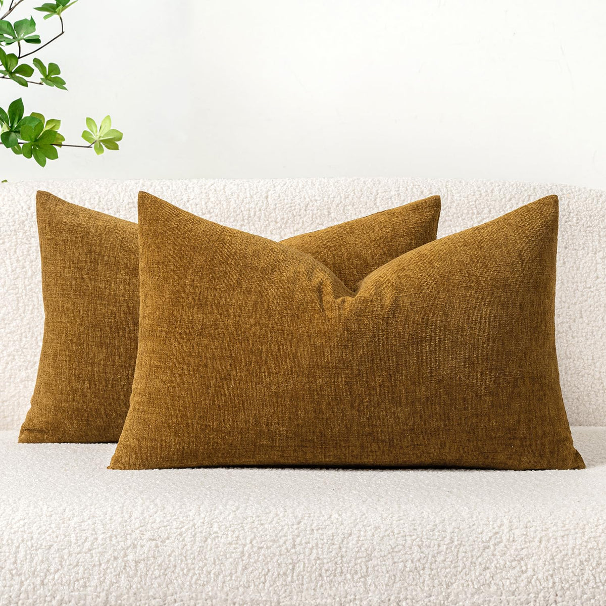 MIULEE Soft Chenille Fall Throw Pillow Covers Burnt Orange 18x18 Pack of 2 | Modern Fall Home Decor, Classic Decorative Pillows, Solid Dyed Cases, Boho Couch Cushion Covers for Sofa Bed Living Room