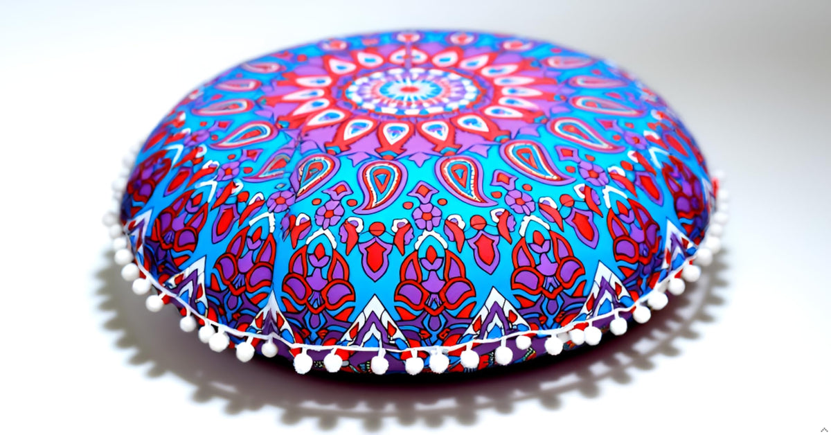 Large Round seat Floor Cushion Chair Ottoman Cover Pouf Pillow Meditation Floor Cushions for Adults Seating pouffe Ottoman Throw Covers Craft Room Furniture for Sitting Cover 22 Inches (Multi Nap)