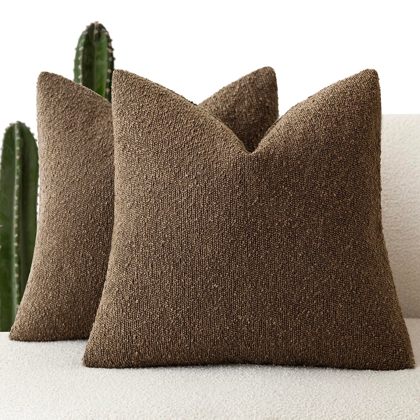 Foindtower Pack of 2, 20 x 20 Inch, Decorative Textured Boucle Throw Pillow Covers Accent Solid Pillow Cases Cozy Soft Couch Cushion Case for Chair Sofa Bedroom Living Room Home Decor, Cream White