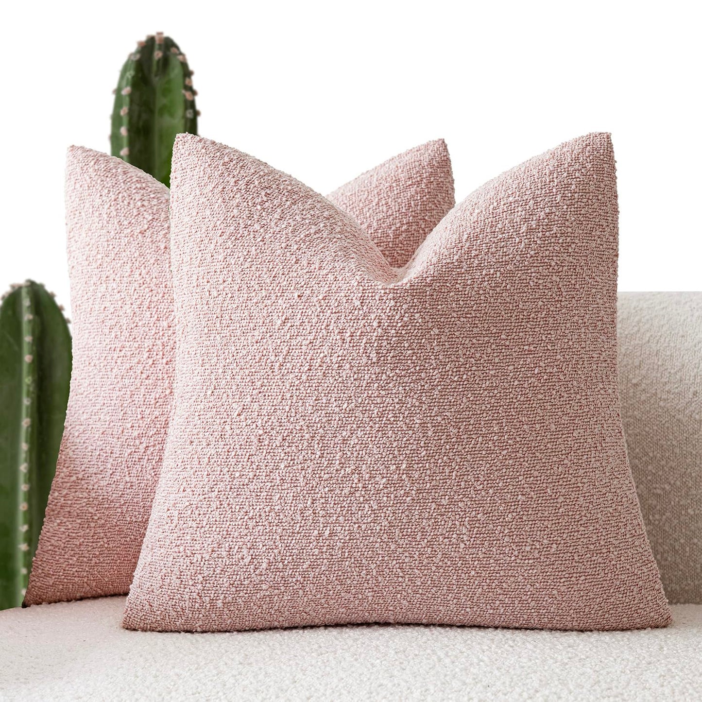 Foindtower Pack of 2, 20 x 20 Inch, Decorative Textured Boucle Throw Pillow Covers Accent Solid Pillow Cases Cozy Soft Couch Cushion Case for Chair Sofa Bedroom Living Room Home Decor, Cream White