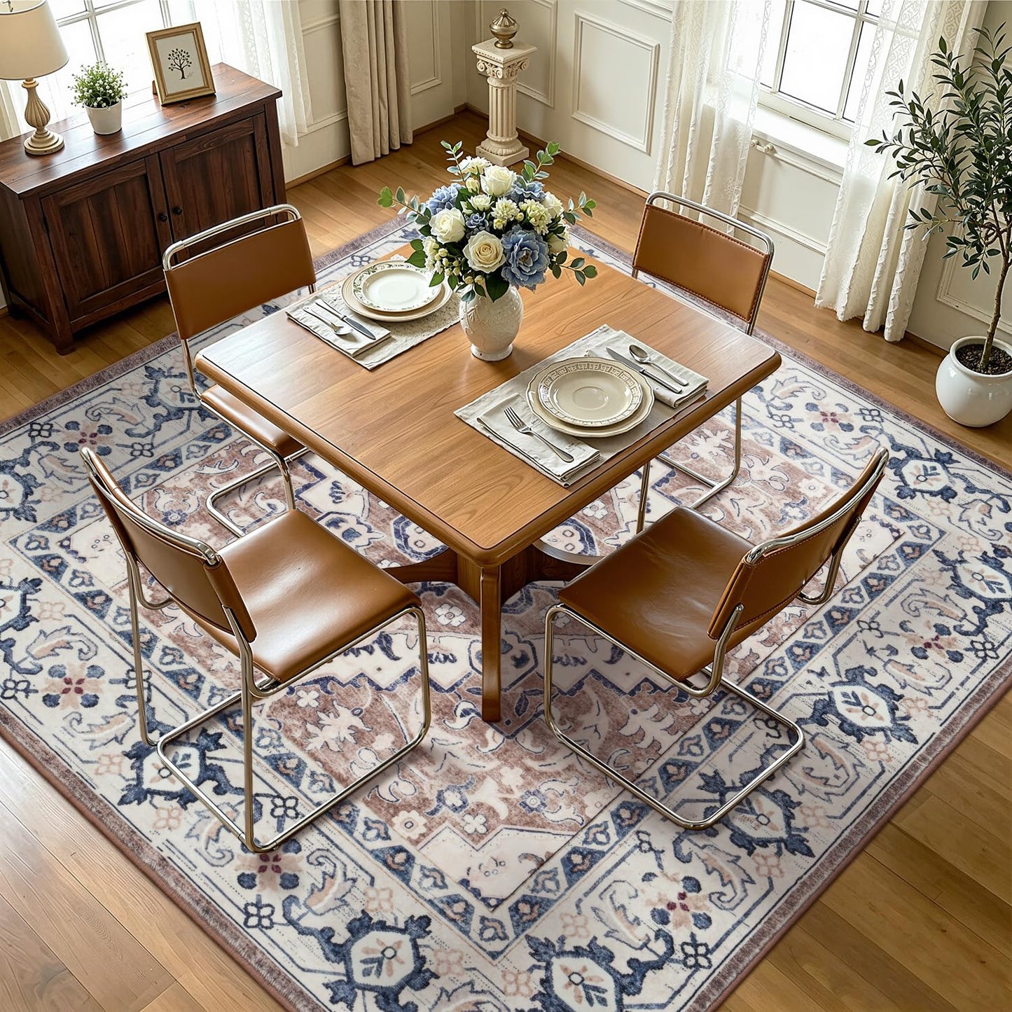 Lofus 5x7 Area Rugs for Living Room Bedroom, Soft Boho Carpet Floral Brown | High-Power Vacuuming, Non-Slip, Low Pile, Stain & Water Repellent, Soft, Skin-Friendly, for Kitchen Entryway Office