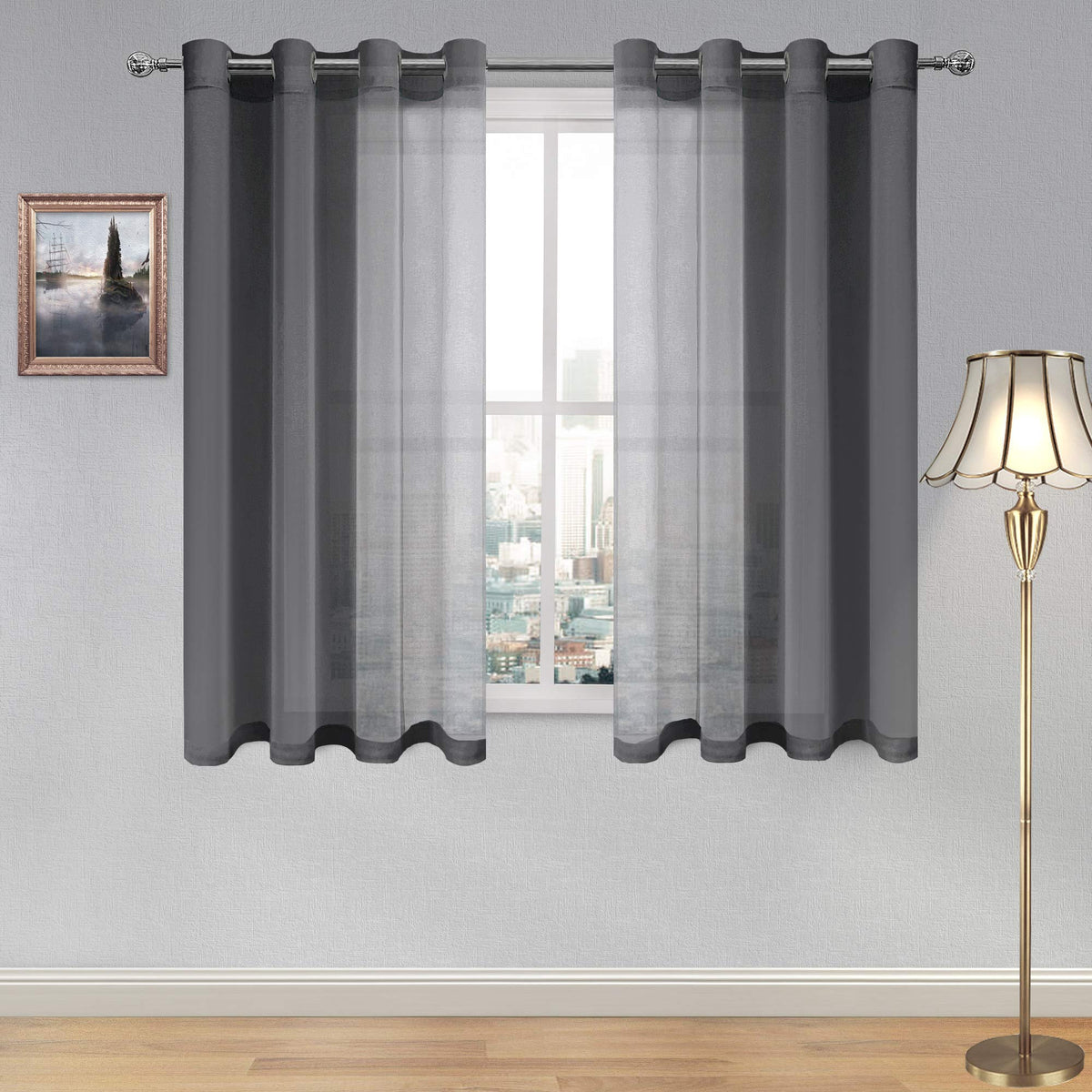 DWCN White Sheer Curtains Linen Look Semi Transparent Voile Grommet White Curtains for Living Dining Room Drapes 52 x 84 Inch Long, Set of 2 Panels