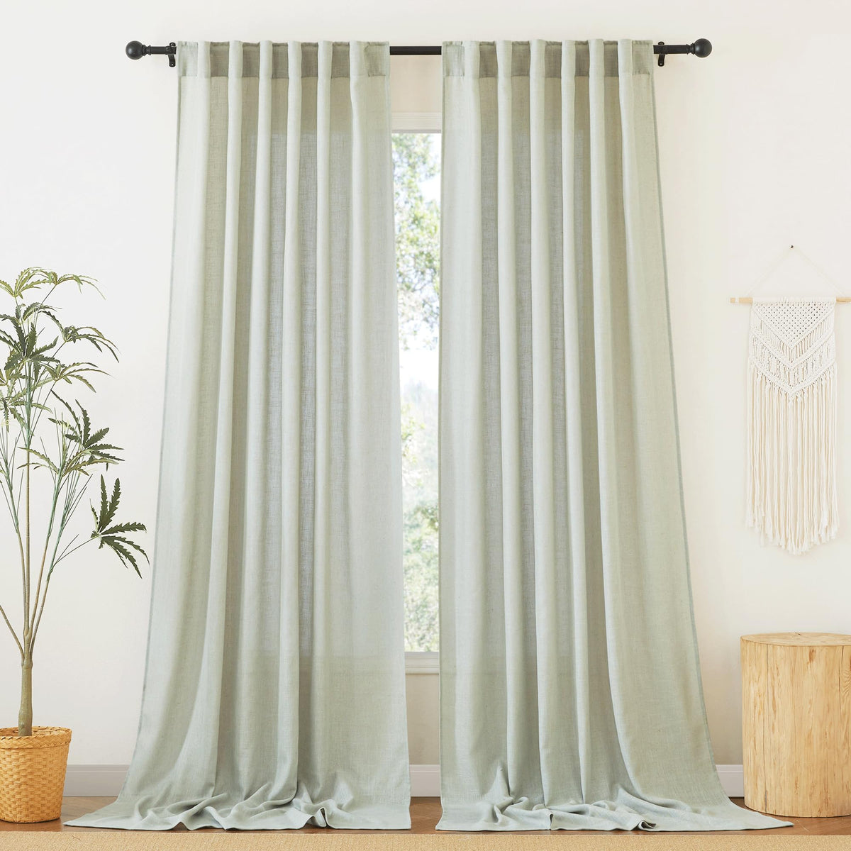 RYB HOME White Sheer Curtains for Living Room Patio Glass Door, W52 x L95 | Linen Texture, Light Filtering Privacy, Airy Translucent, Back Tab, Bedroom Office Balcony, W52 x L95, 2 Panels
