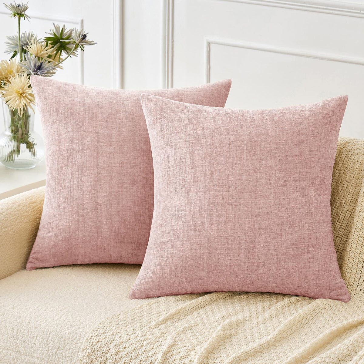 MIULEE Soft Chenille Fall Throw Pillow Covers Burnt Orange 18x18 Pack of 2 | Modern Fall Home Decor, Classic Decorative Pillows, Solid Dyed Cases, Boho Couch Cushion Covers for Sofa Bed Living Room