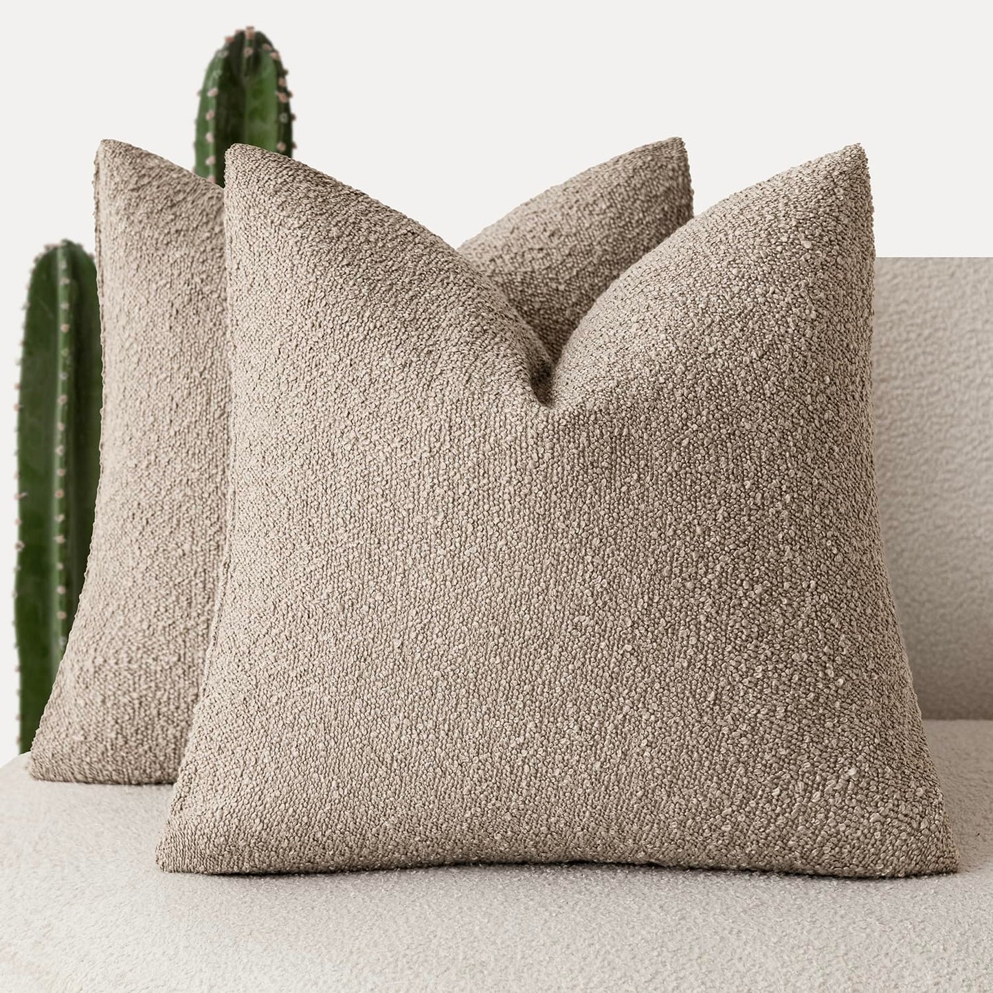 Foindtower Pack of 2, 20 x 20 Inch, Decorative Textured Boucle Throw Pillow Covers Accent Solid Pillow Cases Cozy Soft Couch Cushion Case for Chair Sofa Bedroom Living Room Home Decor, Cream White