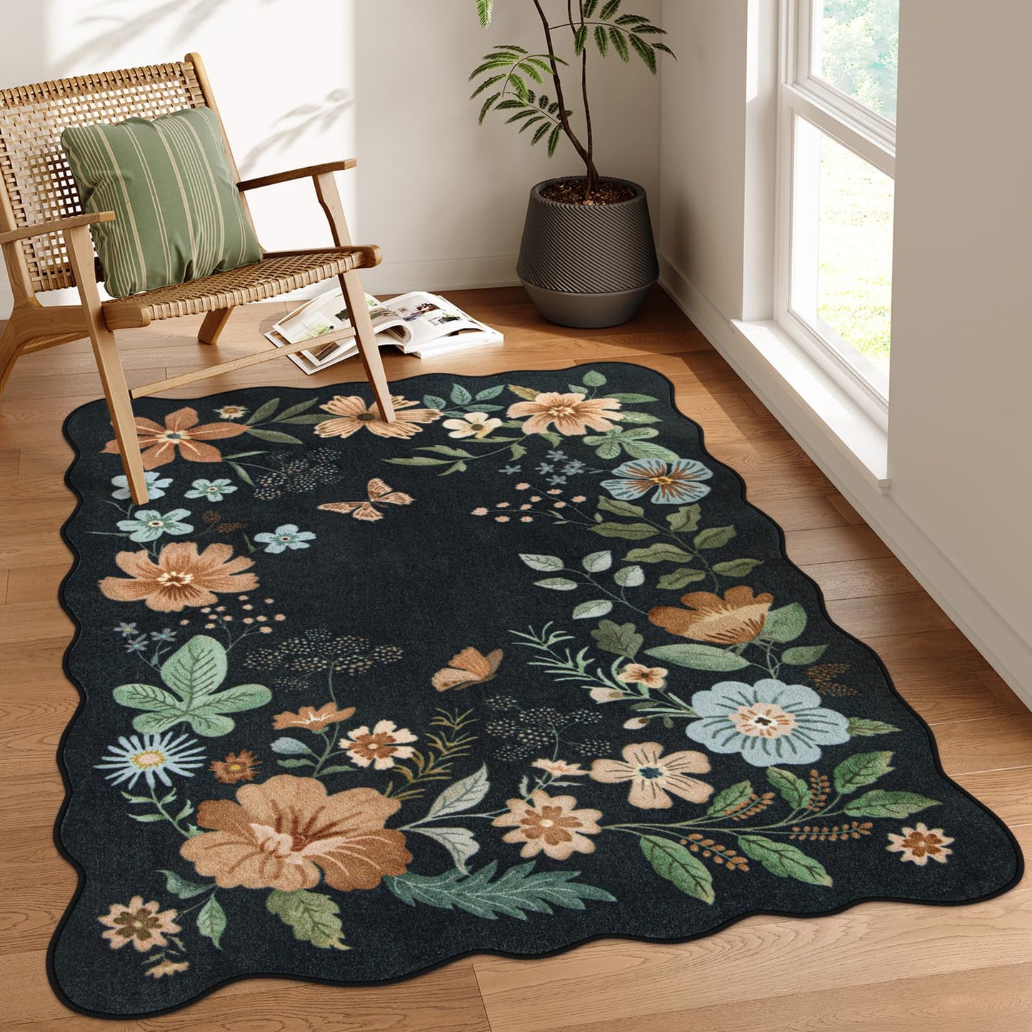 Lahome Floral Living Room Rugs, Area Rugs 5x7 Rug for Bedroom Ultra-Thin Soft Rug, Non-Slip Washable Rugs Stain Resistant Boho Rug Flore Throw Rug for ‎Dining Room Office (5x7ft,Green)