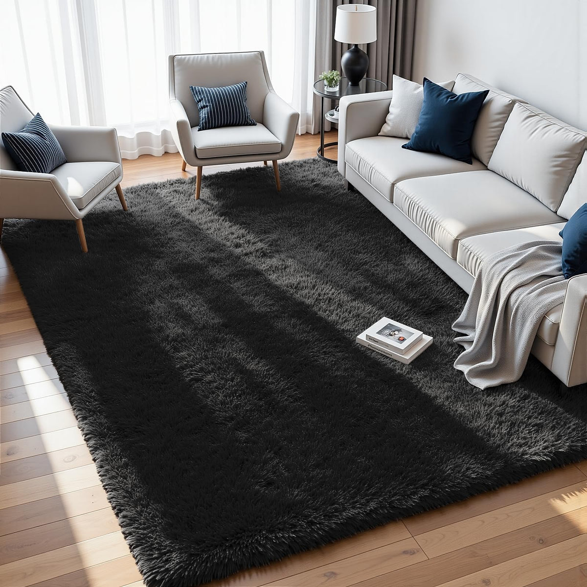 8x10 Fluffy Shag Area Rugs for Living Room Bedroom: Soft Plush Carpet Grey | Upgraded Non-Slip Thick Memory Foam, Ultra Soft, Non-Shedding Fuzzy Carpet, Easy Clean Decor for Kids Room, Nursery, Playroom