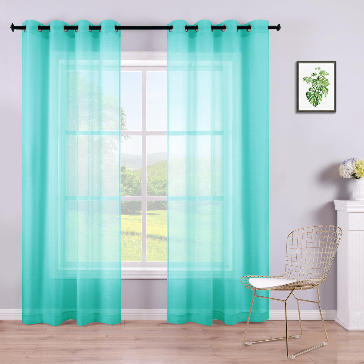 White Sheer Curtains 84 Inches Long Set 2 Panels Grommet Pair Faux Linen Semi Transparent Drape Tulle Gauze Voile Window Sheer Curtains for Bedroom Living Room Dining Wide 52 Length Solid Pack