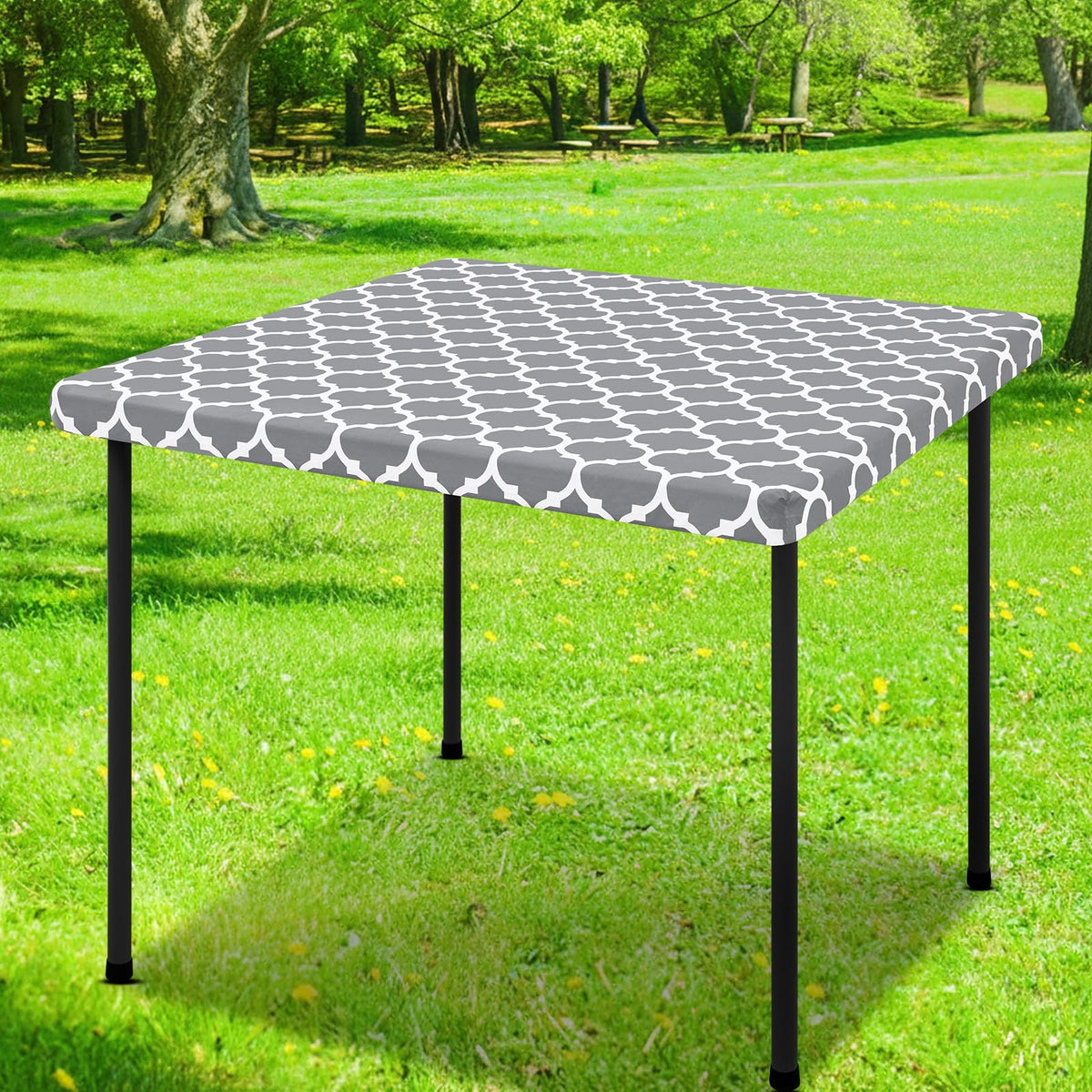Smiry Picnic Fitted Table Cover, 6 Foot Flannel Backed Vinyl Tablecloth | Waterproof Elastic Stretch Table Cloth, Wipeable Plastic Tablecloth for Camping, Indoor & Outdoor (Grey, 30" x 72")