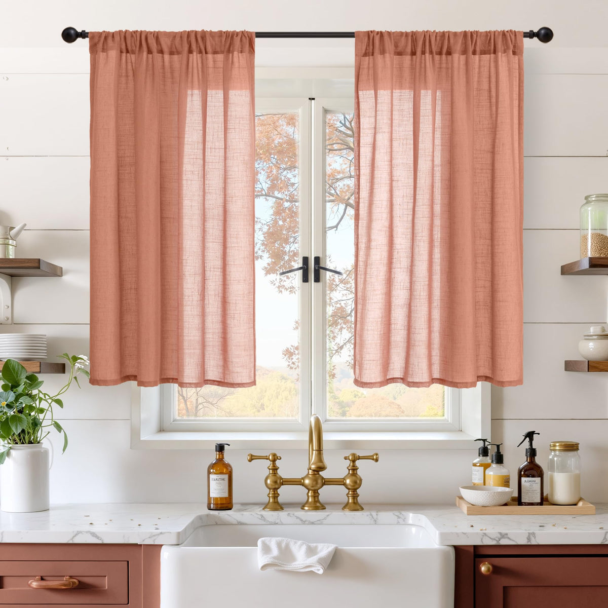 BGment Linen Sheer Curtains 84 Inches Long 2 Panels Set for Living Room | Light Filtering Drapes with Rod Pocket Lightweight Window Treatments for Bedroom, 52 X 84 Inch Length
