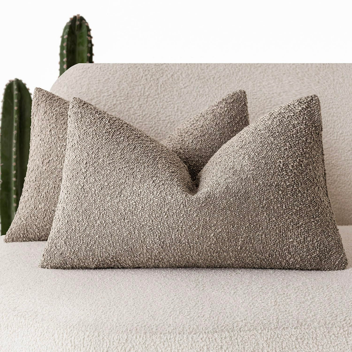 Foindtower Pack of 2, 20 x 20 Inch, Decorative Textured Boucle Throw Pillow Covers Accent Solid Pillow Cases Cozy Soft Couch Cushion Case for Chair Sofa Bedroom Living Room Home Decor, Cream White