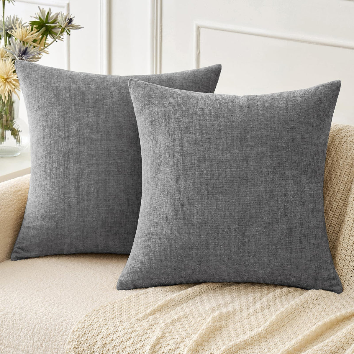 MIULEE Soft Chenille Fall Throw Pillow Covers Burnt Orange 18x18 Pack of 2 | Modern Fall Home Decor, Classic Decorative Pillows, Solid Dyed Cases, Boho Couch Cushion Covers for Sofa Bed Living Room