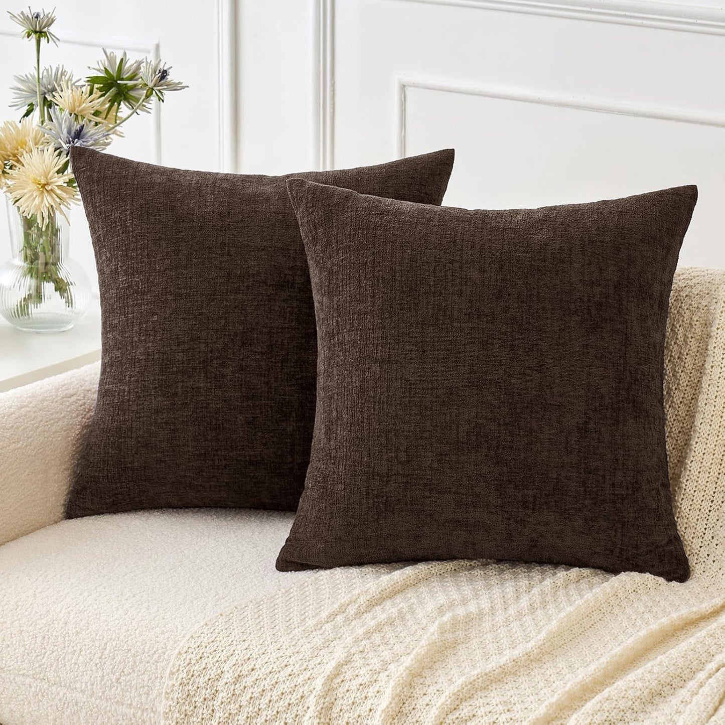 MIULEE Soft Chenille Fall Throw Pillow Covers Burnt Orange 18x18 Pack of 2 | Modern Fall Home Decor, Classic Decorative Pillows, Solid Dyed Cases, Boho Couch Cushion Covers for Sofa Bed Living Room