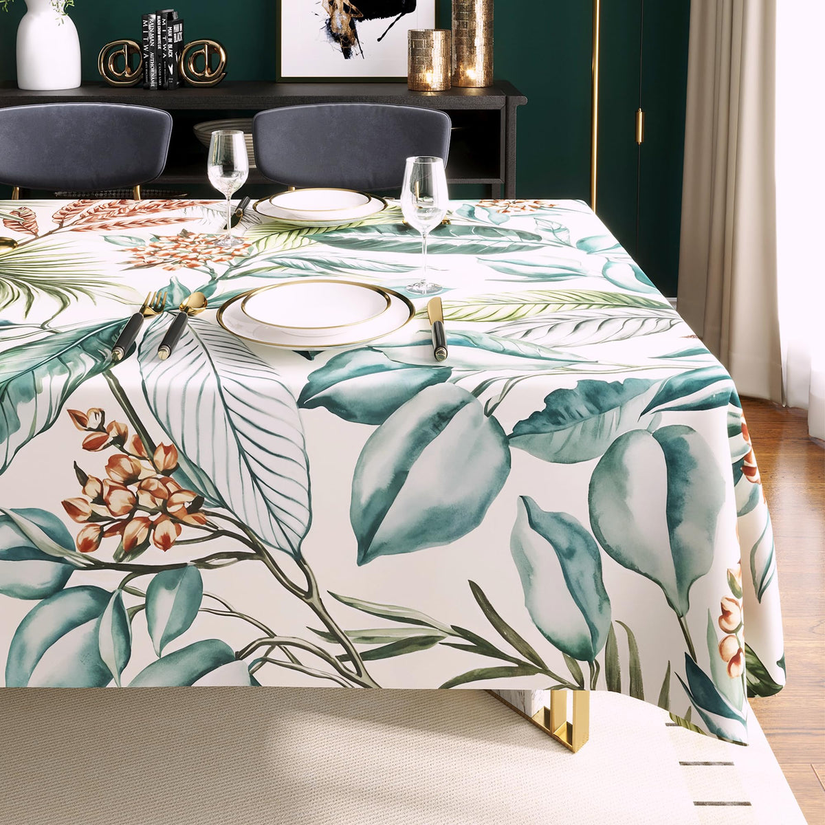 Rectangle Table Cloth,100% Waterproof Tablecloth Oil Proof Spill Proof Vinyl Table Cloth, Wipe Clean Plastic Table Cover for Dining, Camping, Indoor and Outdoor 52" x 70",Leaves