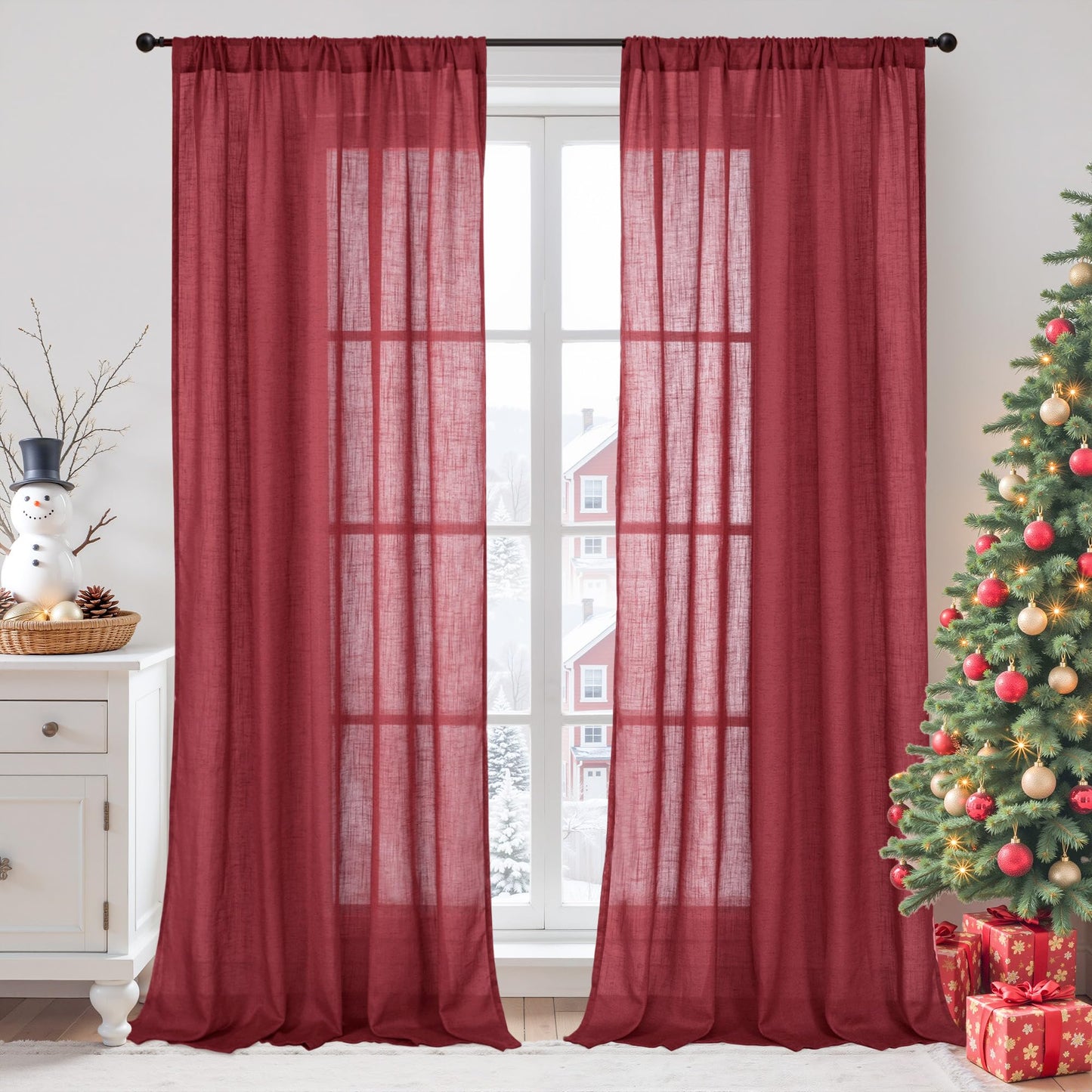 BGment Linen Sheer Curtains 84 Inches Long 2 Panels Set for Living Room | Light Filtering Drapes with Rod Pocket Lightweight Window Treatments for Bedroom, 52 X 84 Inch Length