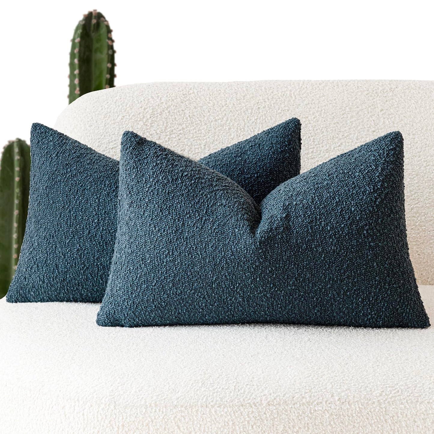 Foindtower Pack of 2, 20 x 20 Inch, Decorative Textured Boucle Throw Pillow Covers Accent Solid Pillow Cases Cozy Soft Couch Cushion Case for Chair Sofa Bedroom Living Room Home Decor, Cream White