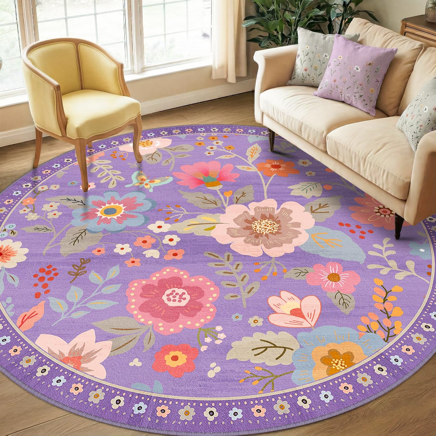 RELEANY Floral Washable 5x7 Area Rugs Black | Flower Carpet, Print, Boho, Non-Slip, Easy to Clean, Soft, Low Pile for Living Room Bedroom Kitchen Office Entryway Hallway
