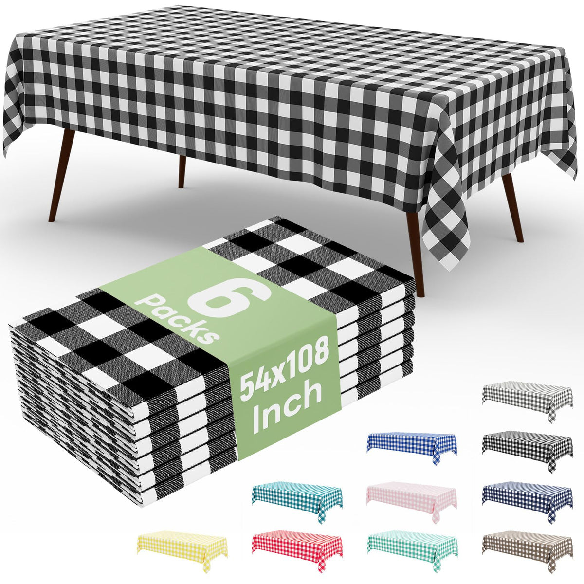 4 Packs Buffalo Disposable Table Cloth, 54 x 108 Inch Waterproof Plastic Tablecloth, Rectangle Red and White Checkered Table Covers for Picnic, Birthday, Party, Back to School