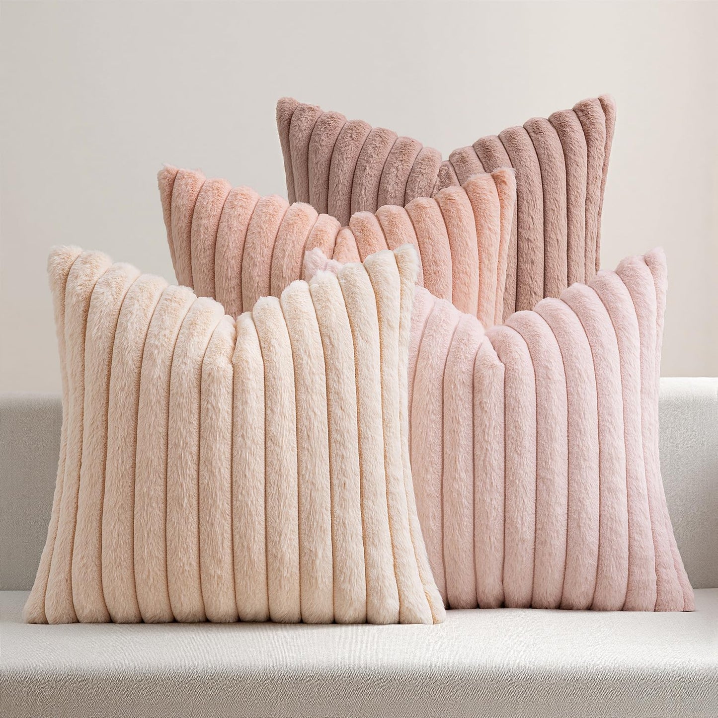 MIULEE Faux Fur Plush Decorative Throw Pillow Covers 18x18, Navy Blue | Set of 4, Striped, Soft Coastal Modern Cozy Home Decor, Cushion Cases for Sofa Couch Bed Living Room