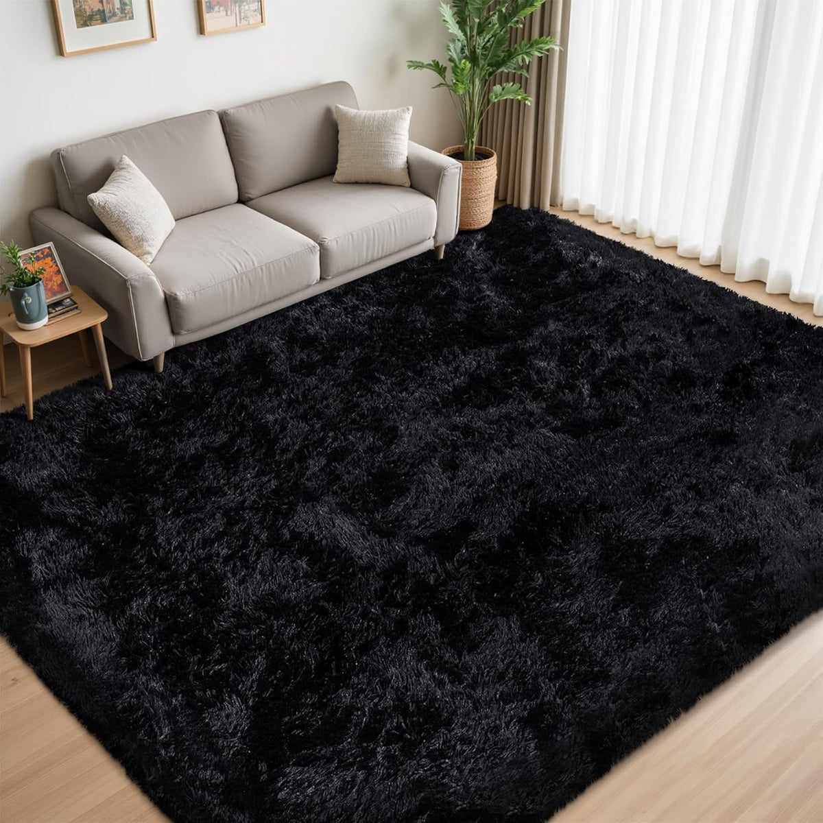 8x10 Area Rug for Living Room,Black Fluffy Shag Non-Slip Bedroom Rugs | Ultra Soft Large Fuzzy Plush Indoor Carpet，Washable Rugs for Bedroom Kids Nursery Office Dorm Modern Decor