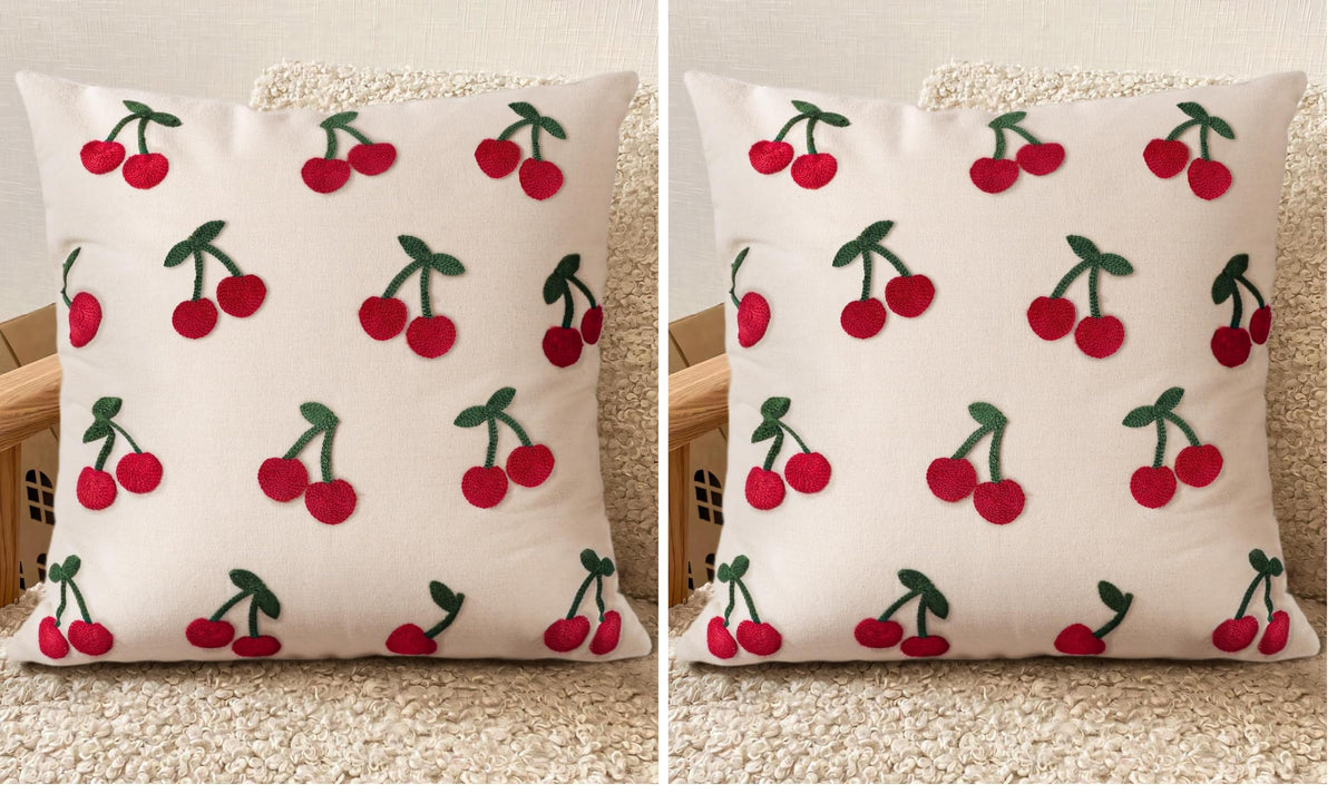 Embroidered Throw Pillow Cover 18x18 Inch, Flower Cluster | Decorative Pillow Cover, Floral Farmhouse Cushion Case with Hidden Zipper, Home Decor for Couch, Sofa, Living Room, Bedroom
