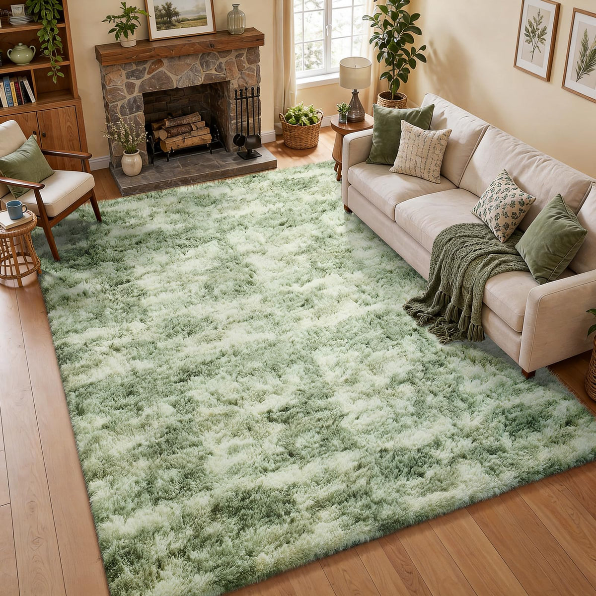 Ophanie 8x10 Area Rugs for Living Room, Washable Non-Slip Fluffy Soft Large Shag Bedroom Carpet, Ivory Big Indoor Nursery Rug, Carpets for Boy and Girls Room Dorm Decor with Over 99 pcs Pile fibers
