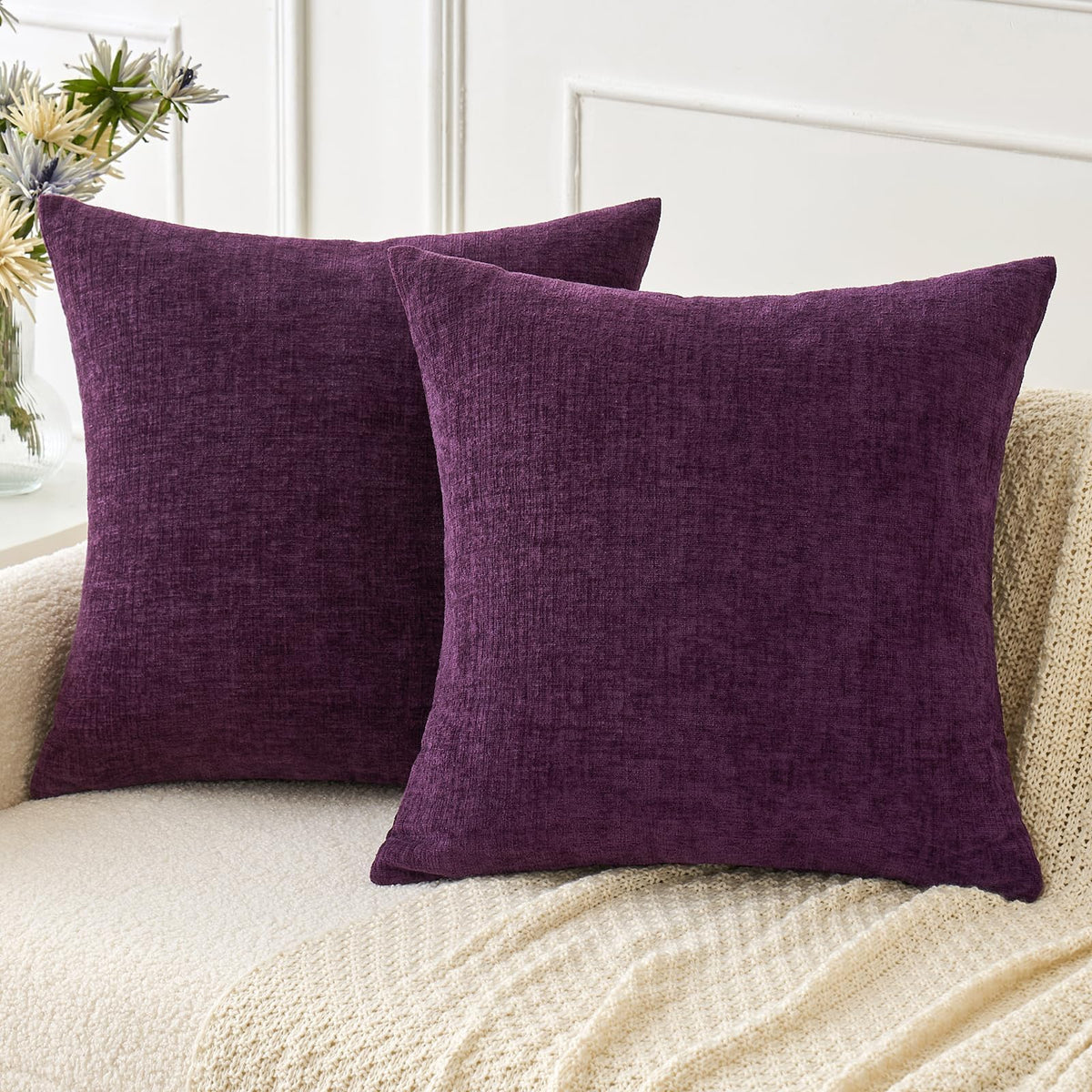 MIULEE Soft Chenille Fall Throw Pillow Covers Burnt Orange 18x18 Pack of 2 | Modern Fall Home Decor, Classic Decorative Pillows, Solid Dyed Cases, Boho Couch Cushion Covers for Sofa Bed Living Room