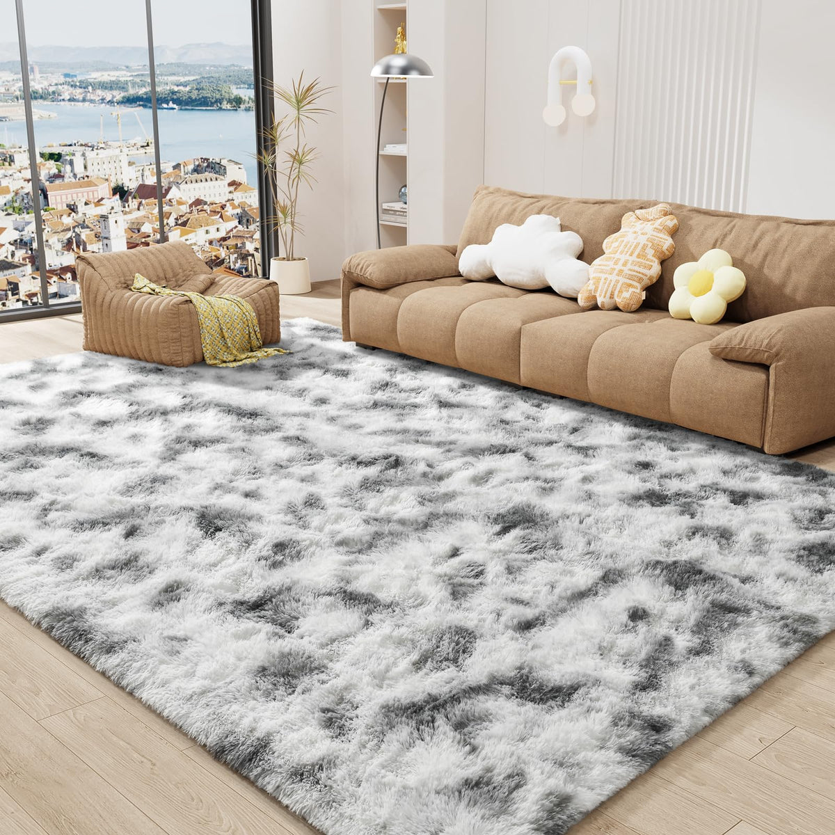 LOCHAS Area Rugs Fluffy Living Room Carpets for Kids Bedroom 6x9, Cream | Ultra Soft Indoor Modern Shaggy Rug for Dorm Nursery Boys Girls Home Decor