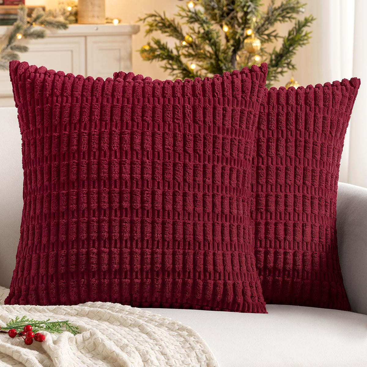 MIULEE Corduroy Decorative Throw Pillow Covers 18x18 Cream White Pack of 2 | Soft Boho Striped Pillow Covers Modern Farmhouse Home Decor For Sofa Living Room Couch Bed