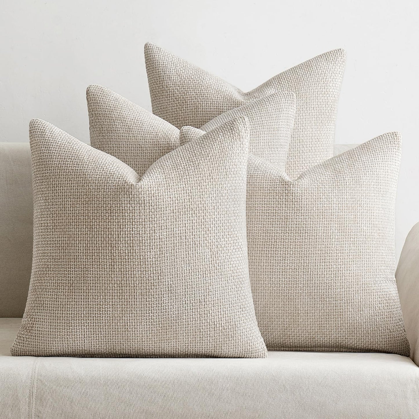 MIULEE Soft Decorative Chenille Pillow Covers Neutral 18x18 Pack of 4 | Mid Century Modern Decor, Cream to Charcoal Set, Couch Throw Pillows, Farmhouse Boho Cushion Covers for Sofa Bed Living Room