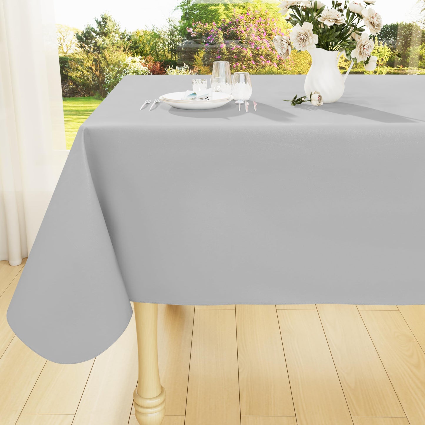 Smiry Rectangle Table Cloth 60x84 Inch, Waterproof Wipeable Vinyl Tablecloths Protector, Oil Spill Proof Plastic Table Cover for Dining, Picnic, Camping, Outdoor, Beige