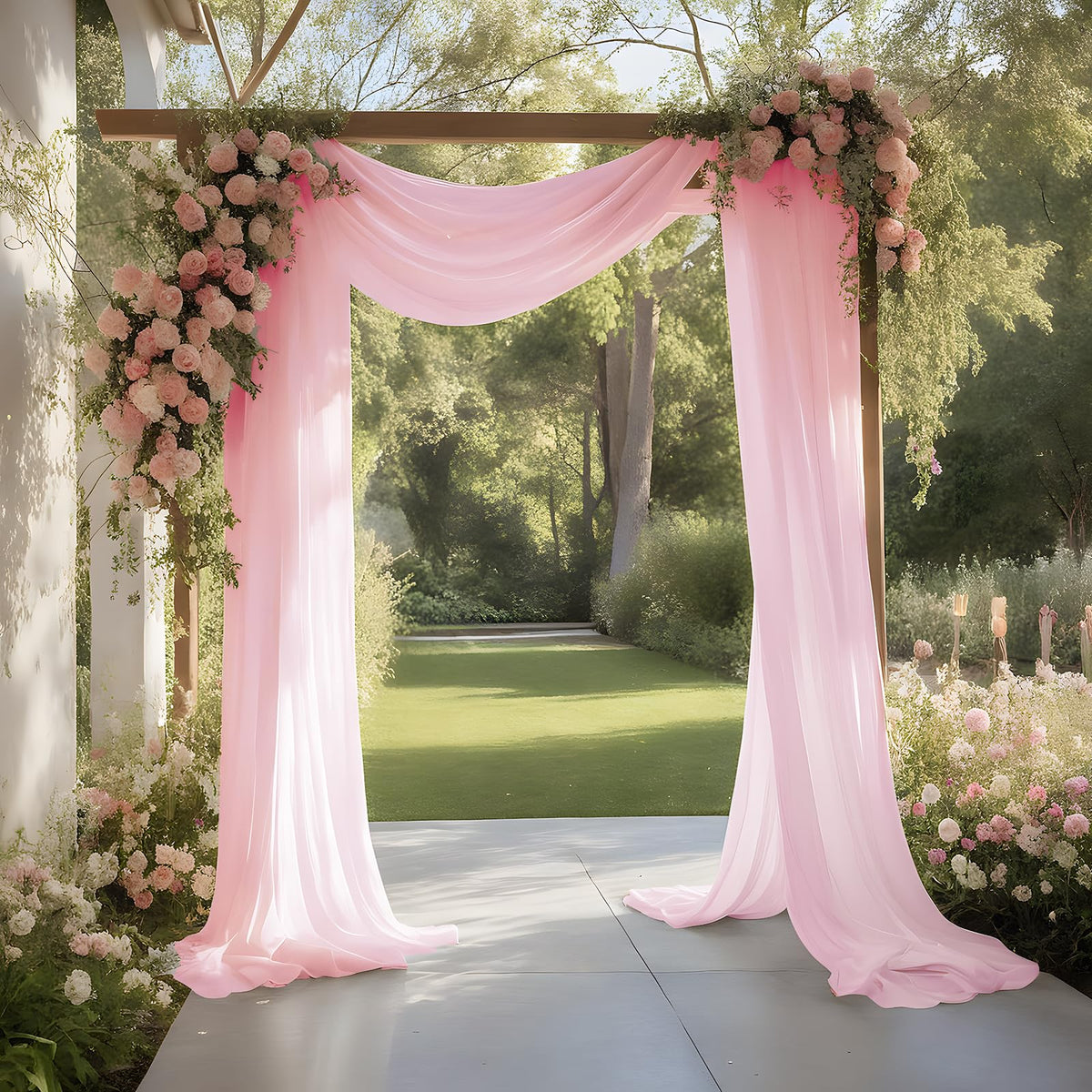 Ivory White Wedding Arch Draping Fabric Sheer Curtain Drapes | 31" x 20 ft Extra Long Shimmery Backdrop Curtains for Wedding Anniversary Party Summer Outdoor Events Drapery Photo Backgrounds