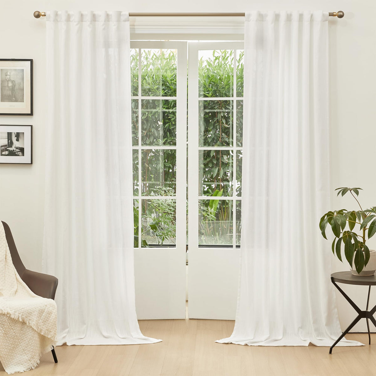 MYSKY HOME Linen Curtains for Living Room, Natural Semi Sheer Curtains & Drapes 84 inches Length 2 Panels Set Farmhouse Country Boho Style Back Tab Draperies for Sliding Glass Door, 50" Wide, Linen