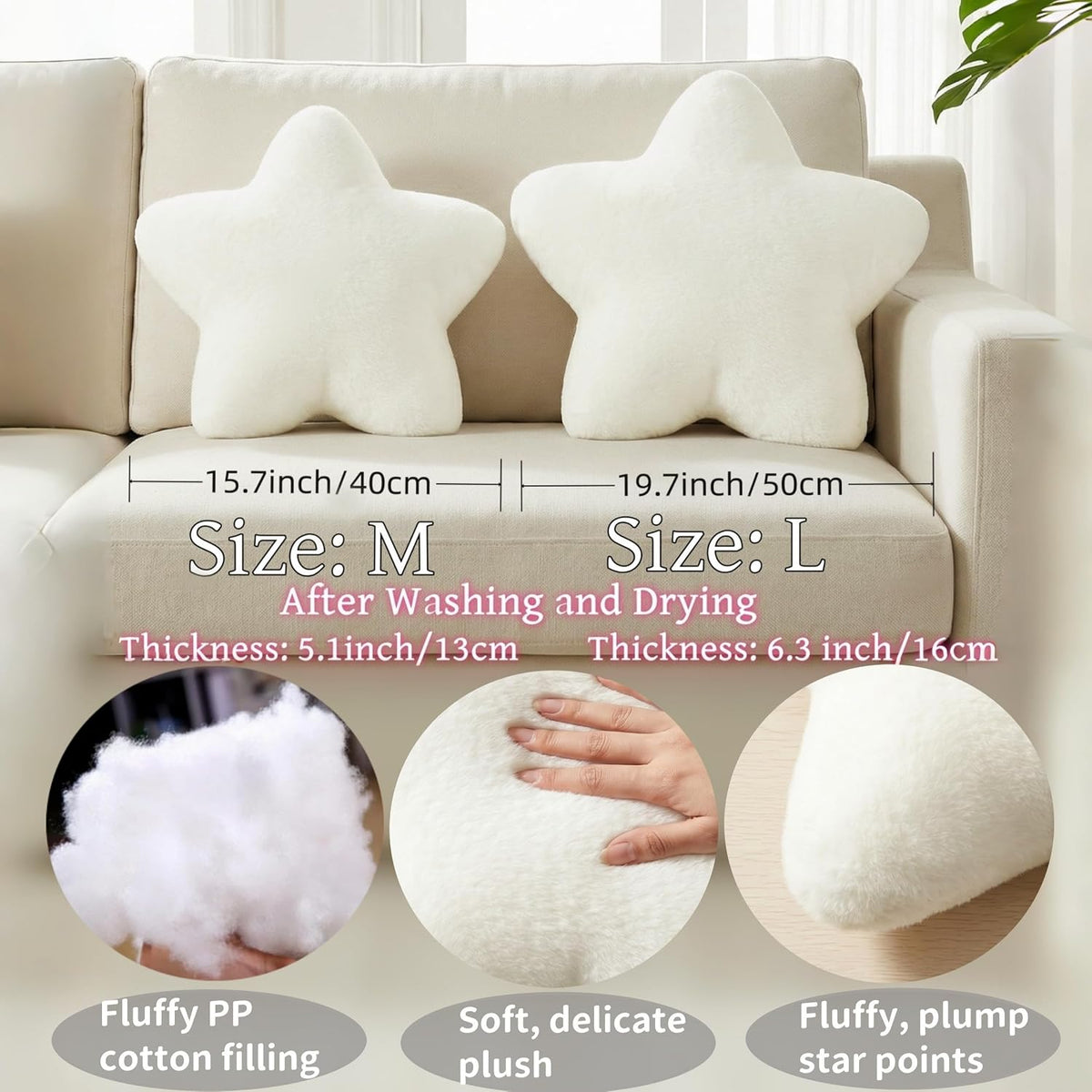 Star Pillow 15.4" Cute Soft Faux Plush Small White Decorative Throw Pillows | Star shaped, PP cotton Filling, Fluffy and Comfortable, for Gilrs Kids, for Couch Bed Sofa Bedroom Living Room