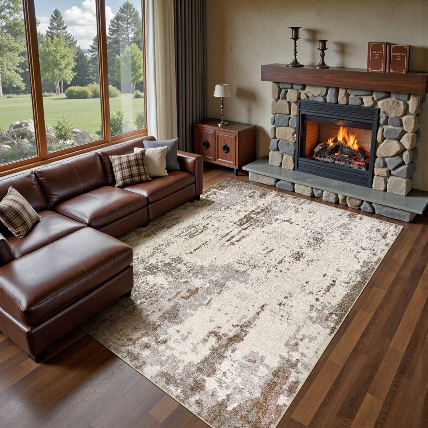 UERMEI 9x12 Area Rug Living Room Rugs - Washable Neutral Modern Abstract Soft Thin Large Rug Indoor Floor No Slip Rug Carpet for Bedroom Under Dining Table Home Office Decor - Brown Grey