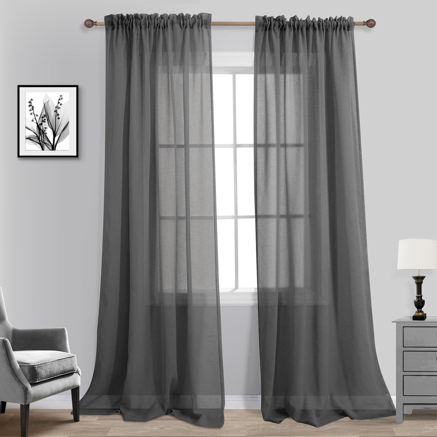 KOUFALL White Sheer Curtains 84 Inches Long 2 Panels,Gauze Cheese Cloth Linen Look Rod Pocket Flowy See Through Curtains for Living Room Bedroom