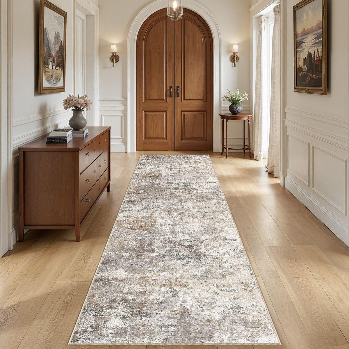 UERMEI 9x12 Area Rug Living Room Rugs - Washable Neutral Modern Abstract Soft Thin Large Rug Indoor Floor No Slip Rug Carpet for Bedroom Under Dining Table Home Office Decor - Brown Grey