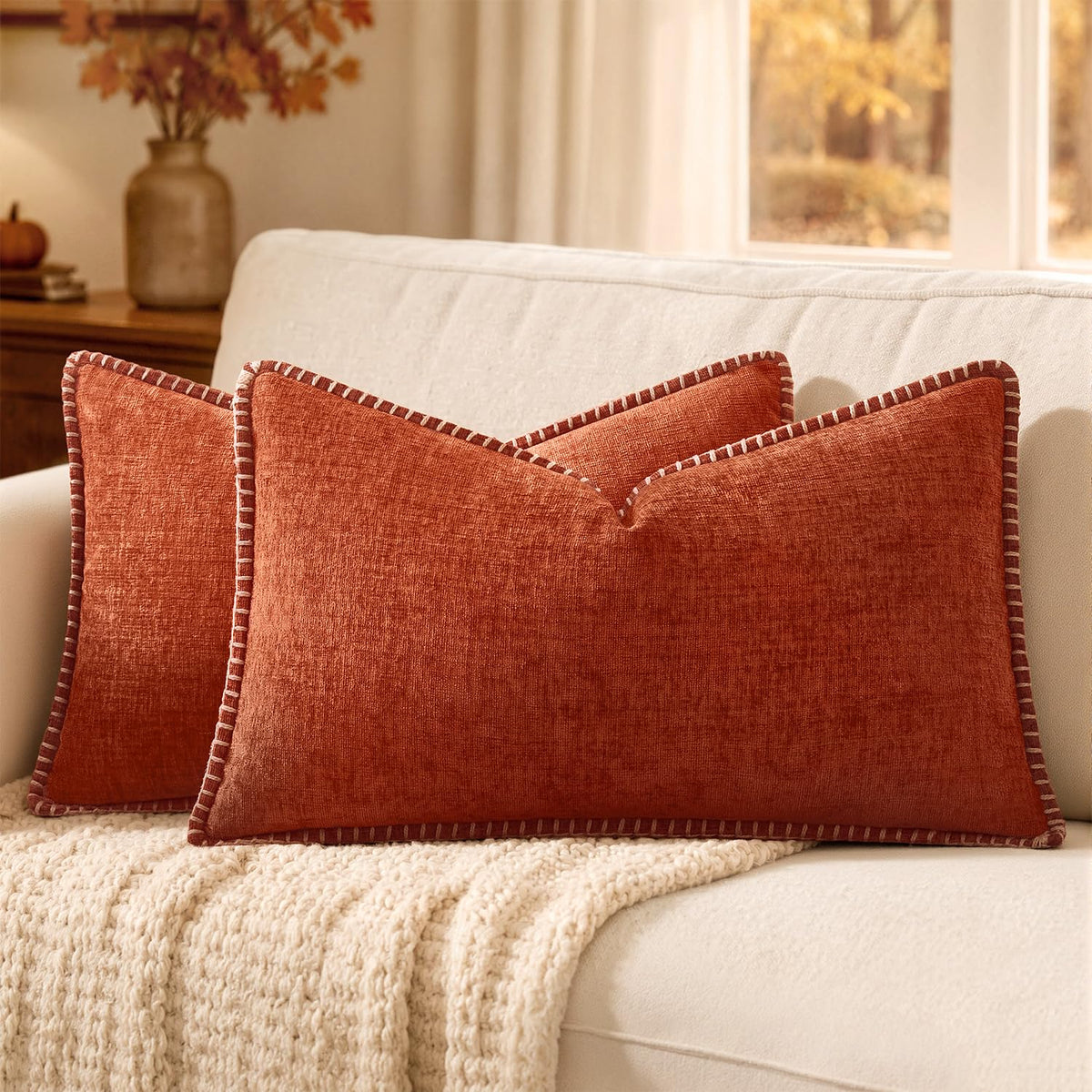 MIULEE Decorative Couch Throw Pillow Covers 18x18 Inch Sage Green 2 Pack | Farmhouse Pillow Covers with Stitched Edge, Soft Chenille Cushion Cases, for Sofa Bed Living Room Home Decor