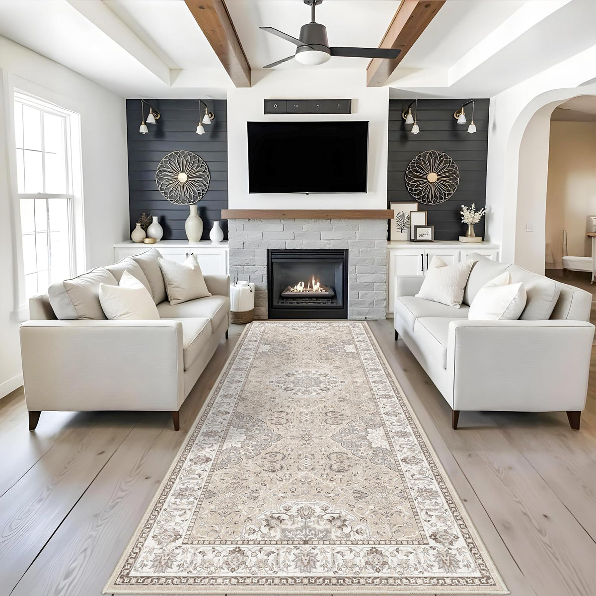 2x6 Hallway Washable Runner Rug : Vintage Soft Kitchen Laundry Runner with Non Slip Backing Farmhouse Entryway Living Room Floor Mat Stain Resistant Carpet for Bedroom Bathroom Distressed Beside Rug