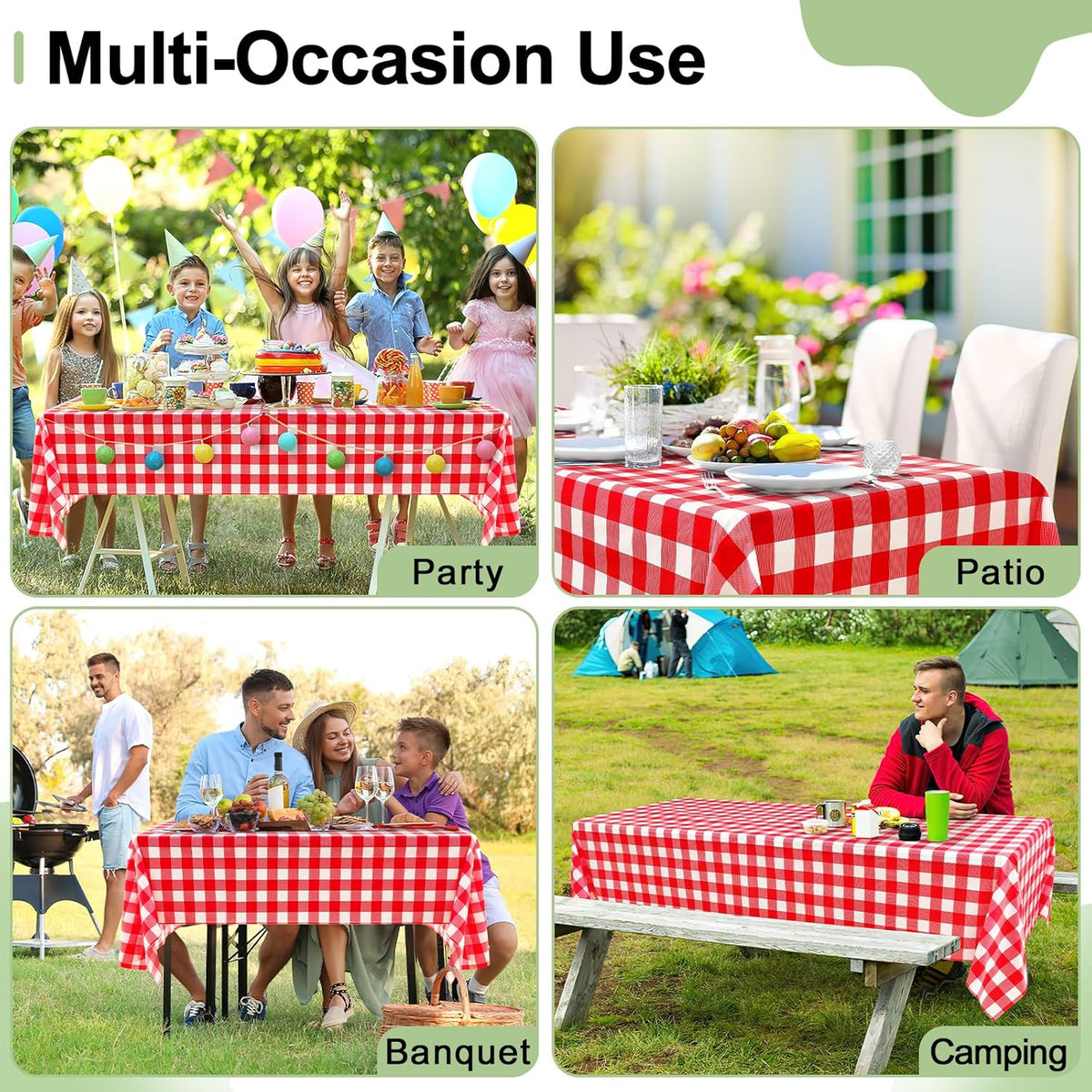 4 Packs Buffalo Disposable Table Cloth, 54 x 108 Inch Waterproof Plastic Tablecloth, Rectangle Red and White Checkered Table Covers for Picnic, Birthday, Party, Back to School