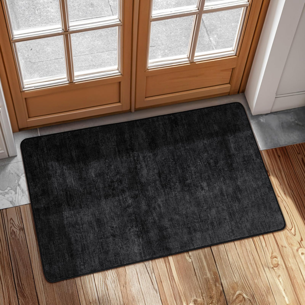 8x10 Washable Area Rug, Black Solid Area Rugs for Living Room & Bedroom | Stain-resistant & Non-slip backing,Low Pile Washable Large Carpet, Solid Vintage Style For High Traffic Areas(8x10,Black)