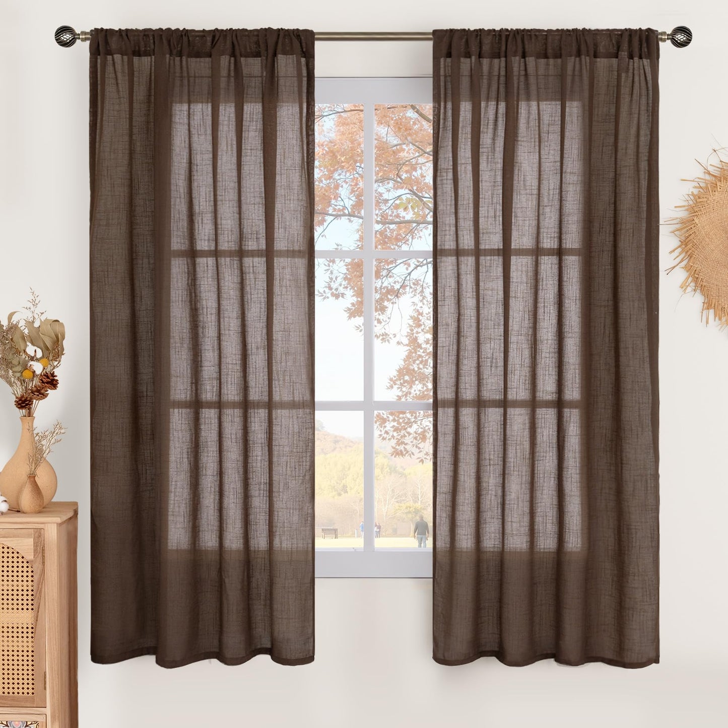 BGment Linen Sheer Curtains 84 Inches Long 2 Panels Set for Living Room | Light Filtering Drapes with Rod Pocket Lightweight Window Treatments for Bedroom, 52 X 84 Inch Length