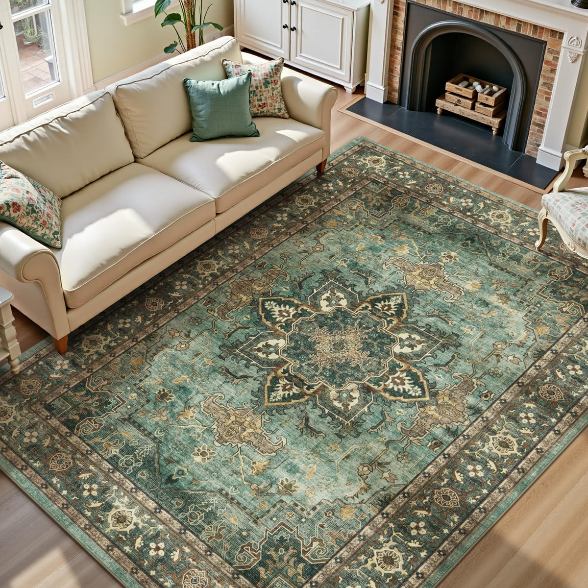 Lofus 5x7 Area Rugs for Living Room Bedroom, Soft Boho Carpet Floral Brown | High-Power Vacuuming, Non-Slip, Low Pile, Stain & Water Repellent, Soft, Skin-Friendly, for Kitchen Entryway Office