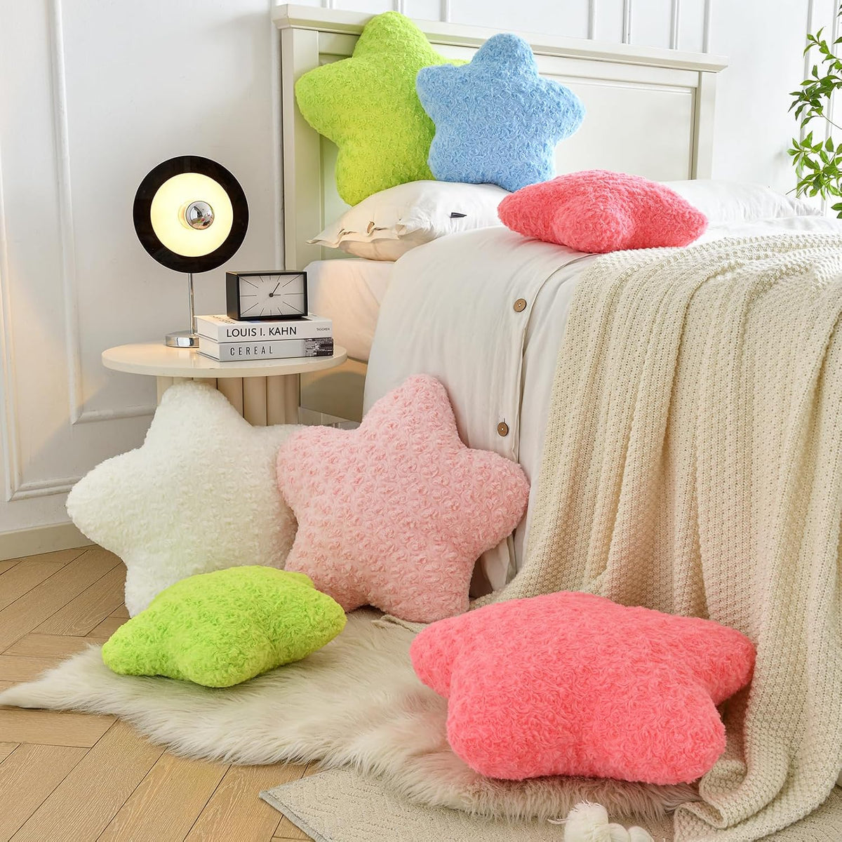 Star Pillow, 14.9" Star Shaped Plush Pillow for Couch Bed Sofa, Cute Decorative Throw Pillows with Soft Faux Fur Room Decor for Bedroom Living Room (White)
